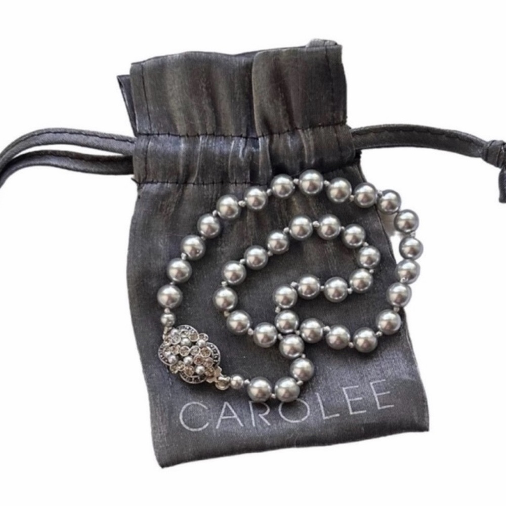 Carolee Silver Pearl Necklace with Ornate Marcasite and Crystal Clasp